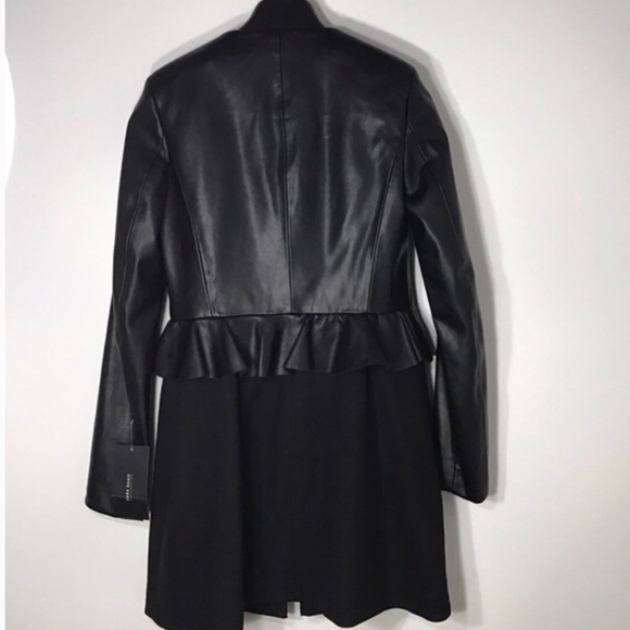Zara Contrast Leather Effect Frock Coat Small - Picture 2 of 4